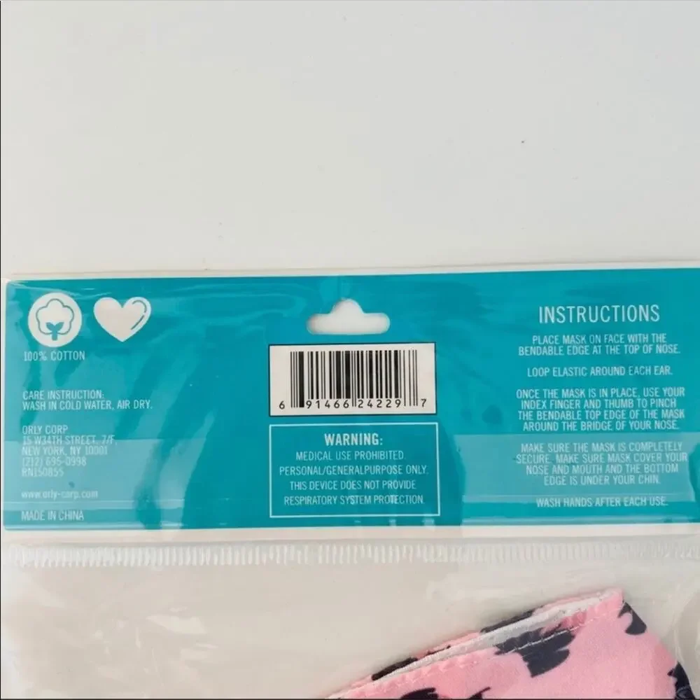 NEW Blush Pink White Fabric Cloth Adjustable Elastic Face Covering Mask s/2